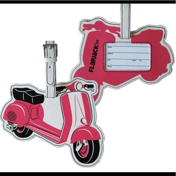 NWT Flapjack Retro Pink Scooter Luggage Suitcase Backpack Travel Tag - Picture 3 of 5